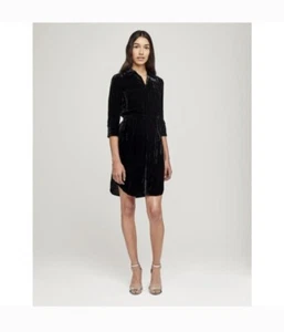 New L'AGENCE Women's Black Silk Velvet Long Sleeve Shirt Dress Size Small - Picture 1 of 6