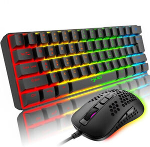 Wired 60% Ultra-Compact RGB Backlit 61 Keys Gaming Keyboard and Mouse set PC PS4