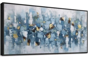 KLAKLA Light Blue Abstract Wall Art for Living Room - Partial Hand Painting30x60 - Picture 1 of 4