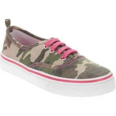 Girls Sneakers Canvas Camo Faded Glory Green & Pink Lace Up Shoes-size 12 - Image 1 of 4