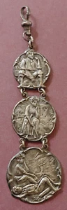 Early GOLF THEME 3-TIERED MEDAL or Cascading Watch Fob: Wood Shaft Era Golfing - Picture 1 of 4
