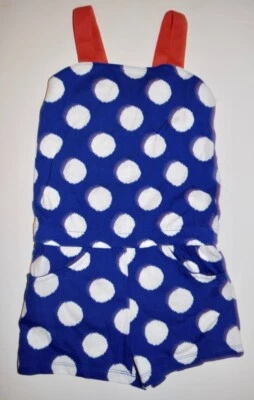 NWT GYMBOREE OUTLET CHEVRON AND DOTS BLUE WHITE CORAL ROMPER SIZE 6 - Image 1 of 3