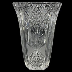 Vaso cristallo vetro taglio grande vintage design ventaglio diamantato inciso alto 10,25" - Foto 1 di 11