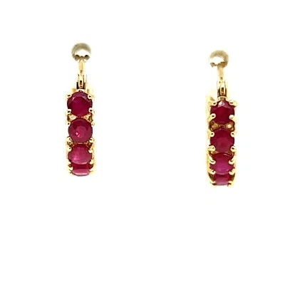 14KT YELLOW GOLD RUBY HUGGIE HOOP EARRINGS 2.4 GRAMS - Image 1 of 4