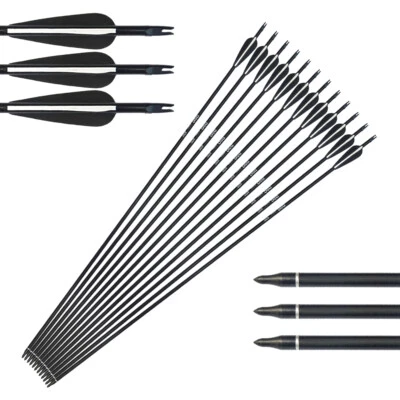 12x Archery Pure Carbon Arrows SP400 Recurve Compound Bow Hunting Adult Practice - Image 1 of 4