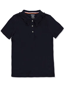 French Toast Girls' Rhinestone Button Polo Shirt Color: blue Size: 6 - 6x - Picture 1 of 5