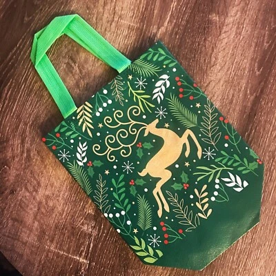 Многоразовые рождественские подарочные пакеты, прочные, тканевые ручки, 8,5 дюйма ширина x 9 дюймов высота x 4 дюйма глубина - Изображение 1 из 4