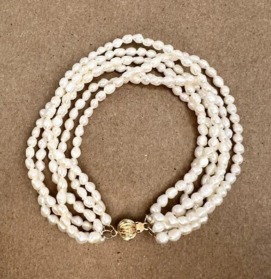 Pulsera de 6 hilos de perlas de arroz 14k  Foto 1 de 4