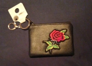 New Womens Wallet Small Black With Red Rose - Picture 1 of 3