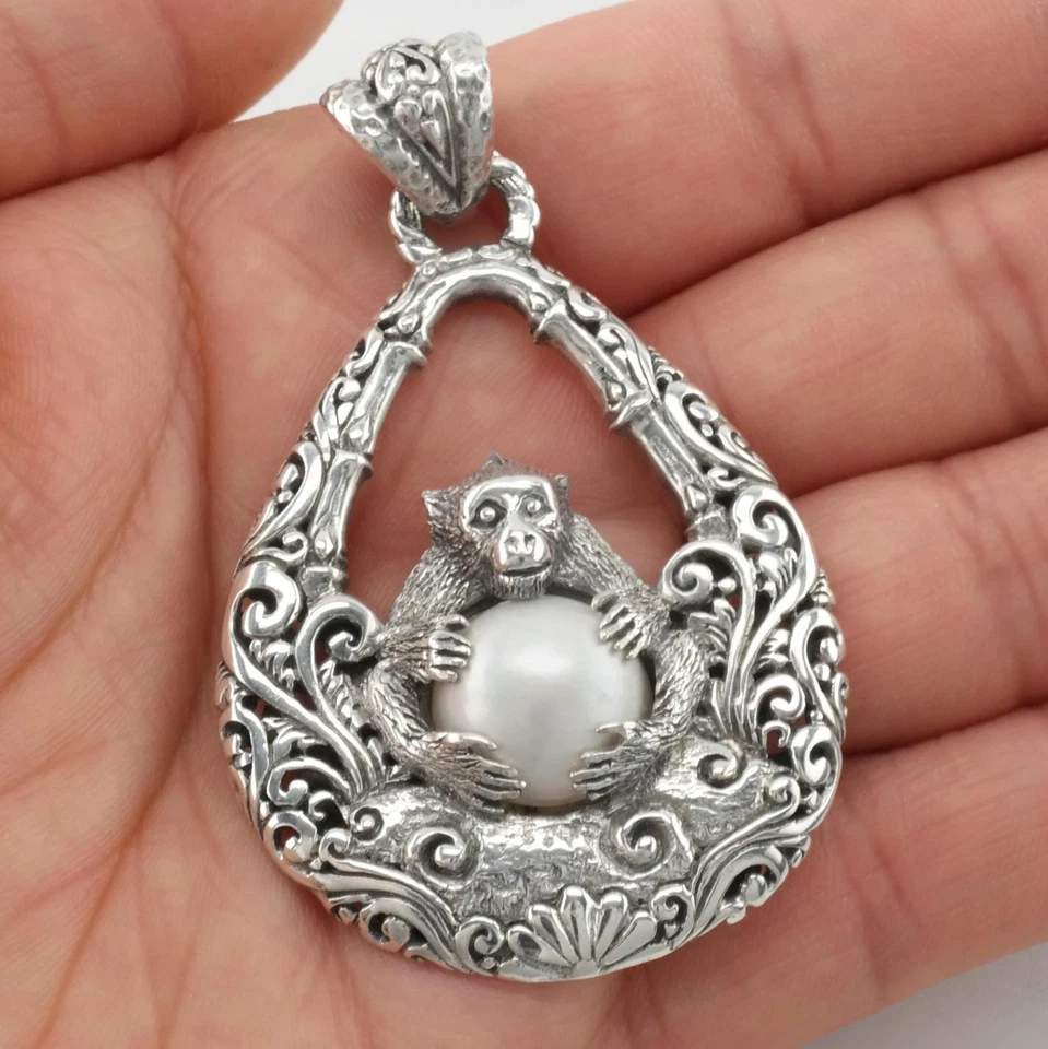 Sarda Monkey Pearl Sterling Silver Pendant - Image 1 of 4