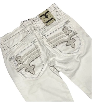 Jean Para Hombres Rock Revival JUSTINN Pierna Recta Blanco Blanco Gris Puntada Nuevo Con Etiquetas Nuevo Foto 1 de 4