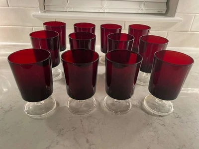 Set of 12 Luminarc Vintage Ruby Red Stemmed Goblet Wine Glasses - Image 1 of 4