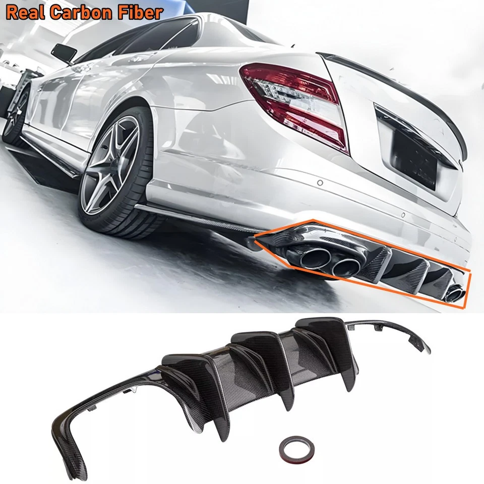 Labio difusor parachoques trasero fibra carbono real para Mercedes Benz W204 C63 AMG 08-11 Foto 1 de 4