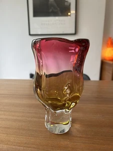 Vintage Josef Hospodka Chribska c1960s Tulip Vase Cased Pink/Amber 18.2cm MCM - Picture 1 of 7