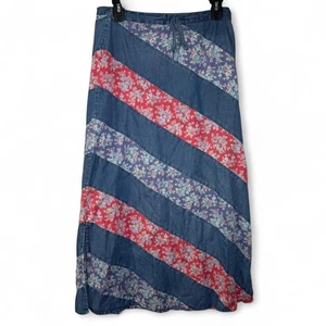 Vintage Crazy Horse patchwork skirt with diagonal stripes of chambray Sz 8 - Picture 1 of 8
