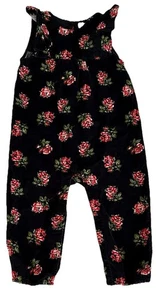 Baby Gap Girl’s Corduroy Black With Floral Print Overalls Size 18-24 Months - Picture 1 of 8