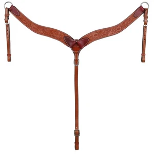Showman Argentina Cow Leather Floral Tooled Contoured Breast Collar - Picture 1 of 2