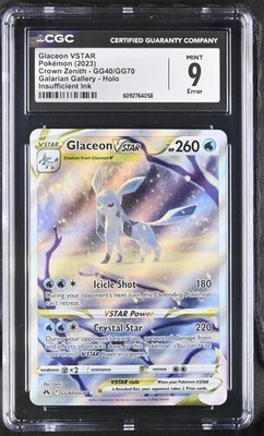 ERROR INSUFFICIENT INK CGC 9 GLACEON VSTAR GG40 CROWN ZENITH POKEMON MINT - Image 1 of 2