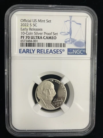 2022 S 5C Jefferson Nickel - Early Releases PF70 Ultra Cameo -10 Coin Silver Set Cover