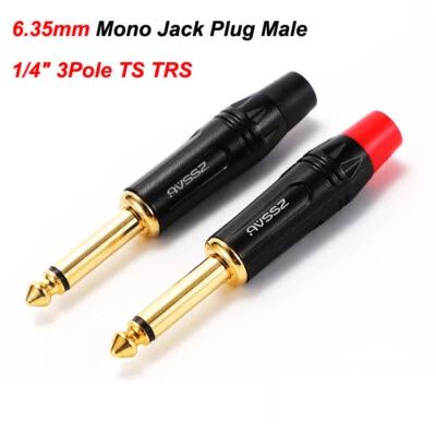 6.35mm Mono Jack Plug Male 1/4" TS TRS Audio Plug Connector Soldering 3Pole Plug - Image 1 of 4