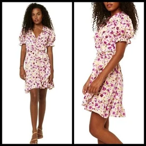 Misa Los Angeles Minikleid Blumen Wickel Größe L Rüschen Satin feminin - Bild 1 von 8