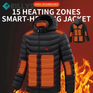 15 Zones Men's Heated Coat Electric Heating Coat USB Charging Warm Jacket New US - Picture 1 of 12