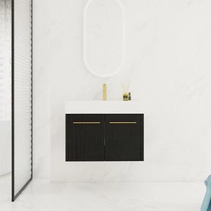 Vanità bagno in legno 30 pollici con lavandino con vasca in resina bordo spesso chiusura morbida - Foto 1 di 24