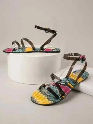 NUEVAS Sandalias para Mujer con Estampado de Piel de Serpiente Translúcido con Correa en el Tobillo Talla 11 Foto 1 de 3