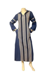 VTG 70s Greek Caftan Dress W Hood The Mykonos Mod Lounger Bohemian Hand Woven M - Picture 1 of 17