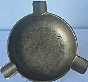 VNTG Etched/Chiseled Brass Ashtray/Trinket Dish Gragon Design - Picture 1 of 3