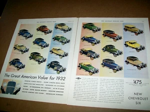 1932 Chevy Sedan, Roadster, Coupe, Cabriolet. 20 cars - large 2-pages mag car ad - Picture 1 of 1