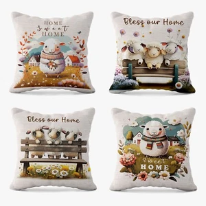 Clearance Throw Pillow Covers, 18x18 & 20x20, White Farmhouse Cute Animal Print - Picture 1 of 27