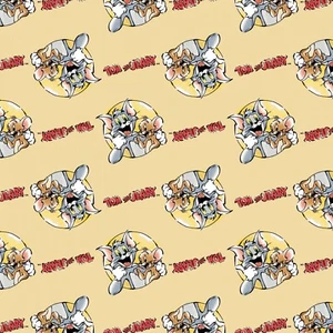 BTY Tom & Jerry Best Foes Forever Kreisrahmen gelb Baumwollstoff Meterware - Bild 1 von 1