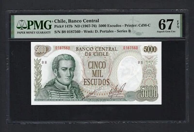 Chile 5000 Pesos ND(1967-76) P147b Uncirculated Graded 67 - Image 1 of 2