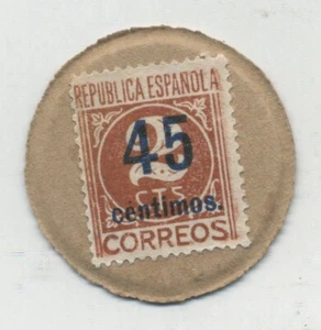 Spain España 45 Centimos on 2 cent ND 1938 Pick 96 NL Unc - Picture 1 of 2