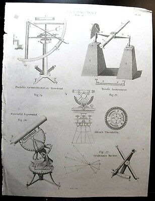 BARLOW Original C1797 Engraving Telescopes & Transits Astronomy 11  X 8  • 32$