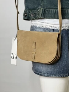 Zara Womens Crossbody Bag Leather Beige Bag Light Brown Tan Handbag New - Picture 1 of 12