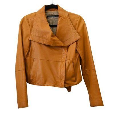 Vintage Andrew Marc Leather Moto Jacket Size XS Carmel Brown Zip Up  - Image 1 of 4