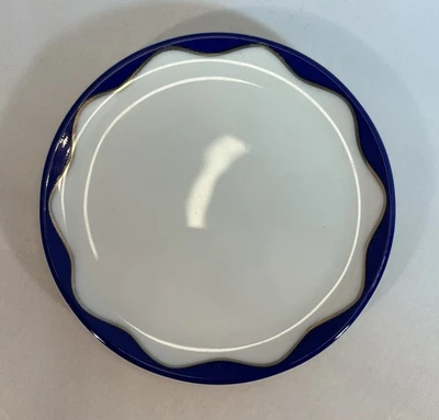 (1) Pottery Barn Hanukkah Cobalt Blue Edge Band 4" Ceramic Saucer Dish Coaster - Image 1 of 3
