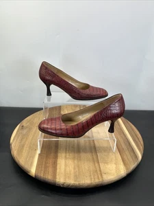 Charles Jourdan Court Shoes UK Size 6.5 Burgundy Leather Animal Print Slip On - Picture 1 of 12