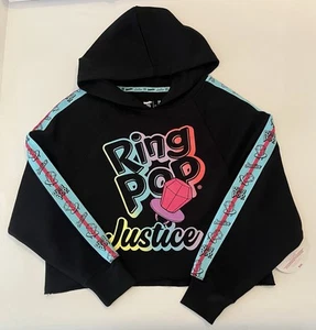 Justice Girls Hoodie Size 10 Medium Cropped Ring Pop Sweatshirt New - Picture 1 of 2