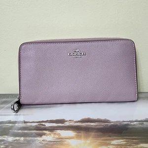 Coach Long Zip Around Wallet Ice Purple Leather C3441 Cognac Interior *No Strap - Bild 1 von 21