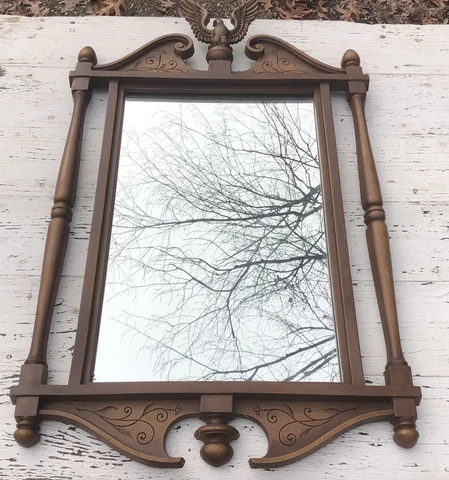Vintage Mid Century Syroco Square Mirror Federal Eagle Finial Top 31” Cover