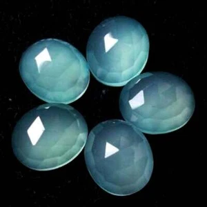12X10MM-20X15MM NATURAL AQUA CHALCEDONY OVAL ROSE CUT FLAT BACK CABOCHON - Picture 1 of 4