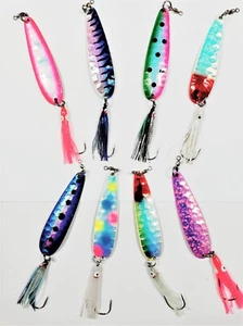Cuchara de salmón McOmie's 4" cucharas brillantes con Hoochie (24 colores) - Imagen 1 de 48