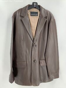 Kenneth Cole Mens Brown Long Sleeve Pockets Button Front Leather Jacket Large