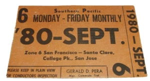 SEPTEMBER 1980 SOUTHERN PACIFIC CAL-P MONTHLY COMMUTER TICKET - Picture 1 of 2