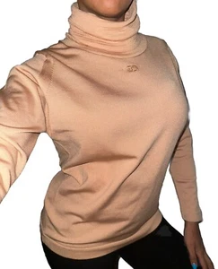 Vintage 70s Givenchy Sport Paris & New York Beige Turtleneck Pullover Logo Sz 40 - Picture 1 of 3