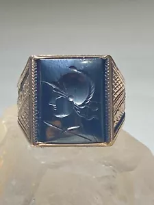 Anello Guerriero Romano Antico Art Déco argento sterling 14K anello anni '20 - Foto 1 di 12