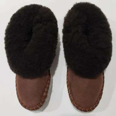Nuevas pantuflas mocasín de cuero de oveja para mujer marrón hechas a mano en Polonia talla 5,5-6 Foto 1 de 4